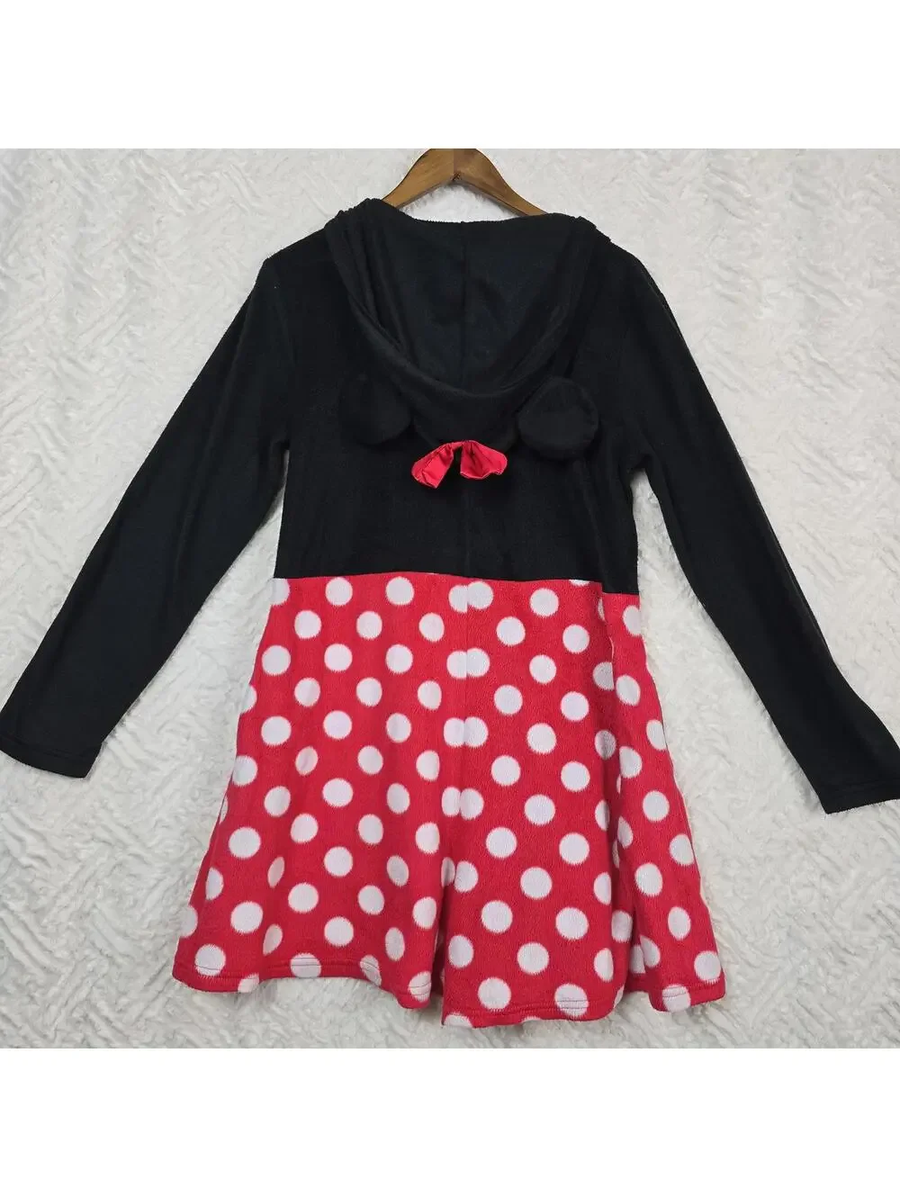 Disney Minnie Mouse Hooded Sleepwear Dress Black Red Polka Dot L/XLPajama Romper - Picture 3 of 8